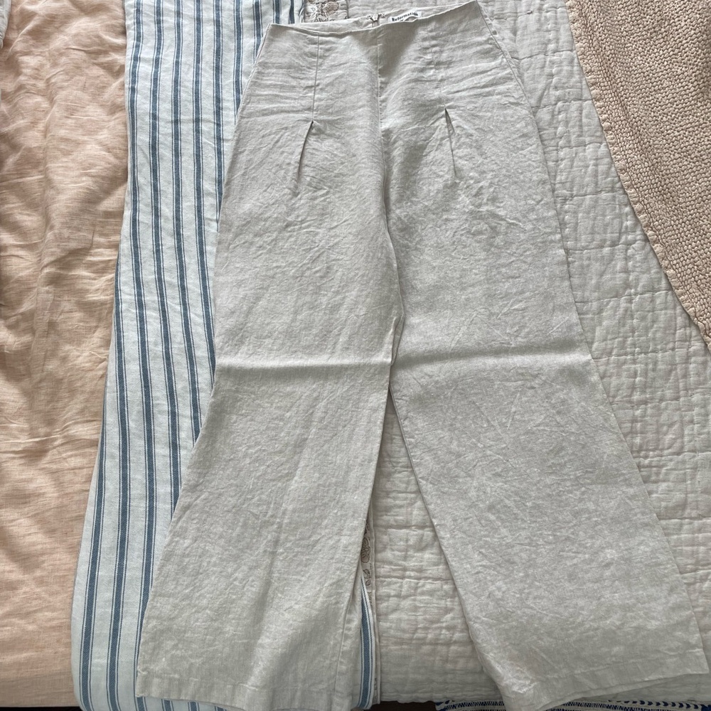 Reformation Light beige Wide-Leg Linen Pants